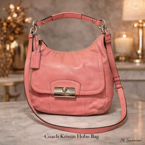 Coach Kristin Leather Hobo Bag Geranium Pink Silver Hardware Crossbody F22306